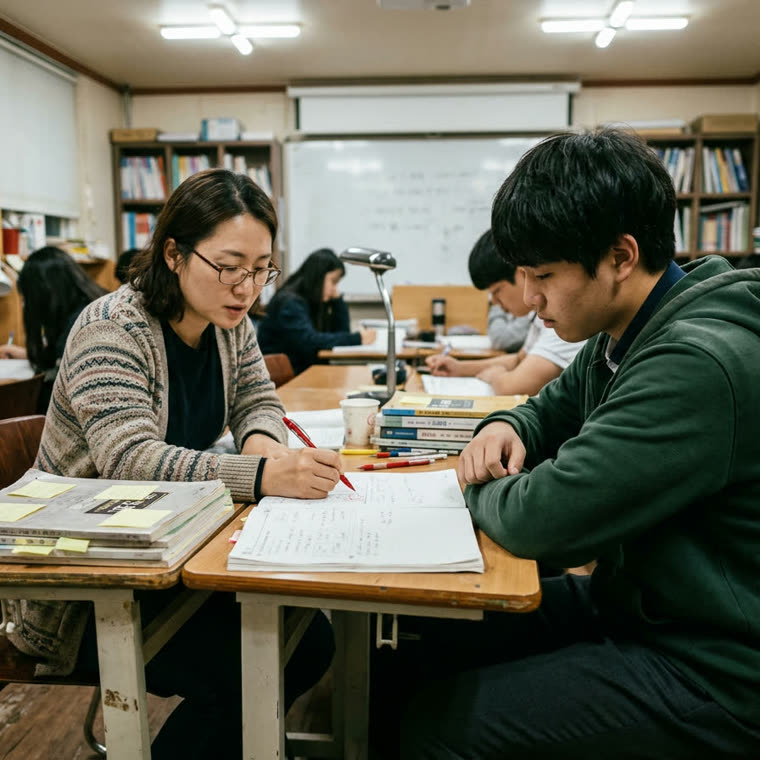 과제를 대면으로 검사하는 모습